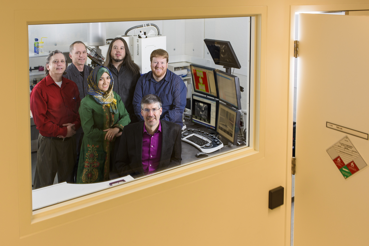 Mark Freeman, University of Alberta physics professor and Canada Research Chair in condensed matter physics with his team, researching miniaturizable magnetic resonance, at the National Institute for Nanotechnology, in Edmonton on Thursday, November 5, 2015. ©2015 John Ulan.